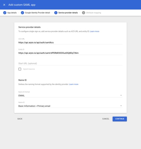 Google service provider details - Screenshot