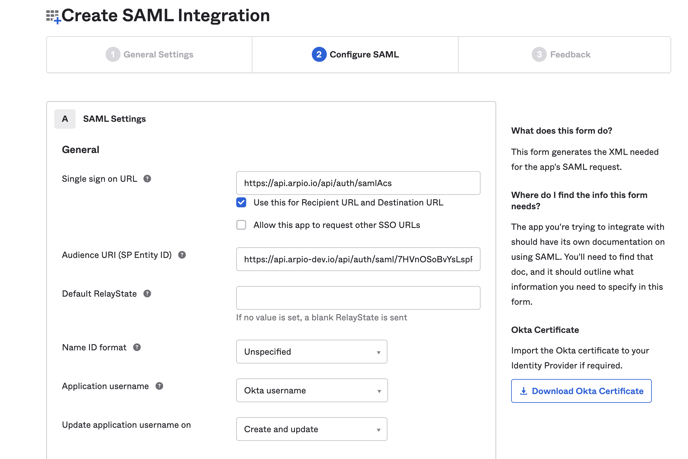 Okta SAML Integration screenshot