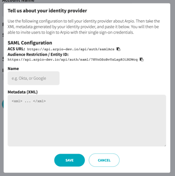 Arpio New SAML Identity Provider - Screenshot